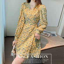 Load image into Gallery viewer, Women V-neck Floral Dress Chiffon Sweet Sexy Short Skirt Spring Autumn Fashion Temperament Dresses Korean Long-Sleeve Dress