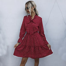 Load image into Gallery viewer, Women Vintage Dot Printed Dress Casual Butterfly Collar Long Sleeve Ruffle Dress Autumn Elegant A Line Dresses 2021 Fashion New