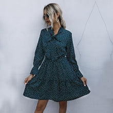 Load image into Gallery viewer, Women Vintage Dot Printed Dress Casual Butterfly Collar Long Sleeve Ruffle Dress Autumn Elegant A Line Dresses 2021 Fashion New