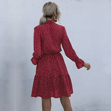 Load image into Gallery viewer, Women Vintage Dot Printed Dress Casual Butterfly Collar Long Sleeve Ruffle Dress Autumn Elegant A Line Dresses 2021 Fashion New