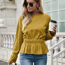 Load image into Gallery viewer, Women Vintage Ruffles Pullover Blouse Casual O Neck Long Sleeve Elastic Waist Streetwear Shirt Spring New Arrival Solid Blouse