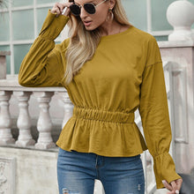 Load image into Gallery viewer, Women Vintage Ruffles Pullover Blouse Casual O Neck Long Sleeve Elastic Waist Streetwear Shirt Spring New Arrival Solid Blouse
