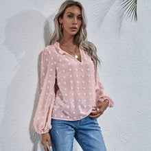 Load image into Gallery viewer, Women Vintage Solid Color Shirt Sexy V Neck Lantern Long Sleeve See Through Blouse 2021 Spring Fashion Female Shirt New Arrival