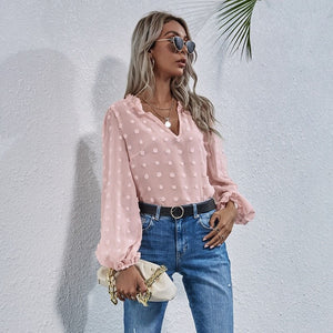 Women Vintage Solid Color Shirt Sexy V Neck Lantern Long Sleeve See Through Blouse 2021 Spring Fashion Female Shirt New Arrival