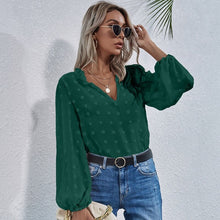 Load image into Gallery viewer, Women Vintage Solid Color Shirt Sexy V Neck Lantern Long Sleeve See Through Blouse 2021 Spring Fashion Female Shirt New Arrival