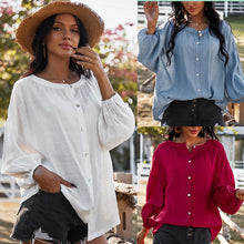 Load image into Gallery viewer, Women White Shirt 2021 Cotton Shirts Fashion Lapel Casual Solid Long Sleeve Shirts and Blouses Buttons Loose Top Autumn Blusas