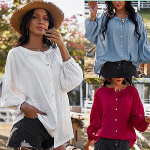 Women White Shirt 2021 Cotton Shirts Fashion Lapel Casual Solid Long Sleeve Shirts and Blouses Buttons Loose Top Autumn Blusas