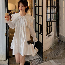 Load image into Gallery viewer, Women White Shirt Dress Sexy V-Neck Fashion Retro Bottom High Waist Dresses Thin Long-Sleeve Autumn Temperament Midi Dress