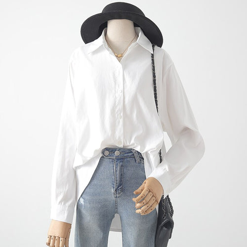 Women White Shirts Summer New 2021 Turn-Down Collar Loose Casual All Match Office Lady Work Outwear Tops