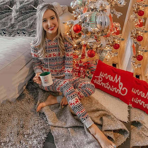 Women Winter Christmas Printed Pajama Sets Full Sleeve Suit Fashion Family Adult New Year Clothes Top Pants Xmas Sleepwear