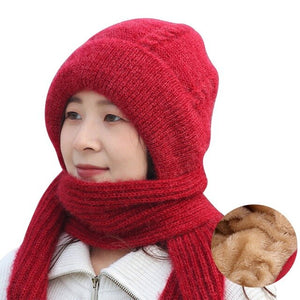 Women Winter Knitted Windproof Cap Scarf Knitting Thickening Hat Female Wool Hat Plus Velvet Ski Mask Hat Ear Protection Cap New
