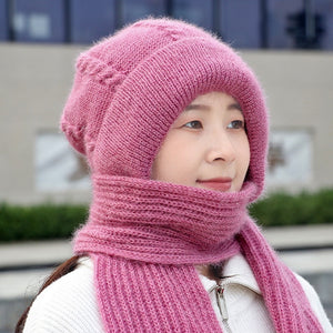 Women Winter Knitted Windproof Cap Scarf Knitting Thickening Hat Female Wool Hat Plus Velvet Ski Mask Hat Ear Protection Cap New