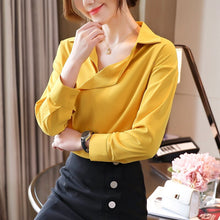 Load image into Gallery viewer, Women Yellow Chiffon Shirt New 2021 Spring Autumn Long Sleeve Blouse Shirt Elegant Loose Vintage Tops Office Lady