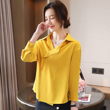 Load image into Gallery viewer, Women Yellow Chiffon Shirt New 2021 Spring Autumn Long Sleeve Blouse Shirt Elegant Loose Vintage Tops Office Lady