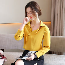 Load image into Gallery viewer, Women Yellow Chiffon Shirt New 2021 Spring Autumn Long Sleeve Blouse Shirt Elegant Loose Vintage Tops Office Lady