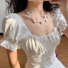 Load image into Gallery viewer, Women dress Summer French Retro Boho Tie Neck Mini Sexy White Women Dress Elegant Puff SleeveCasual Party Beach Light Dresses