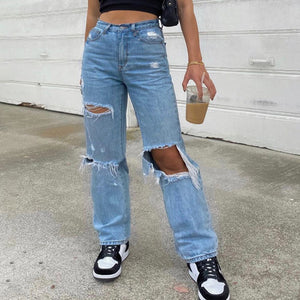 Women jeans Ripped Straight Baggy Vintage High Waist Denim Distressed Streetwear 2021 Female mom jeans woman high waist pants
