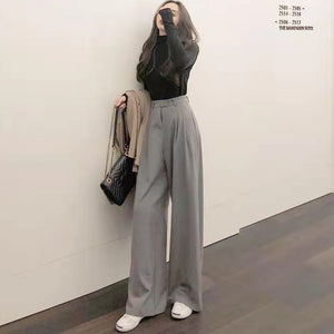 Women pants 2021 Retro Solid Color Wild Straight Wide Leg Pants Female Spring New Korean Fashion High Waist Casual Long Pants