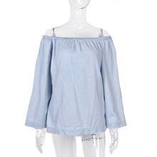 Load image into Gallery viewer, Women&#39;s 2021 summer one-line collar off-shoulder long-sleeved denim shirt