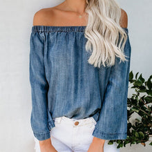 Load image into Gallery viewer, Women&#39;s 2021 summer one-line collar off-shoulder long-sleeved denim shirt