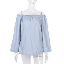 Load image into Gallery viewer, Women&#39;s 2021 summer one-line collar off-shoulder long-sleeved denim shirt