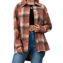 Load image into Gallery viewer, Women&#39;s Autumn Jackets Vintage Plaid Shirt with Pockets Button Down Turn-down Collar Loose Casual Jackets Female Outwear Coat