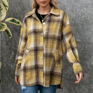 Women's Autumn Jackets Vintage Plaid Shirt with Pockets Button Down Turn-down Collar Loose Casual Jackets Female Outwear Coat