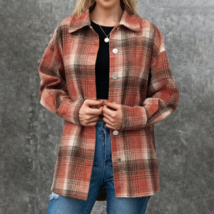 Women's Autumn Jackets Vintage Plaid Shirt with Pockets Button Down Turn-down Collar Loose Casual Jackets Female Outwear Coat