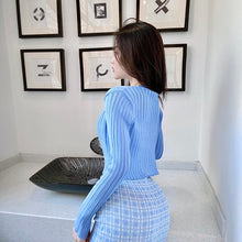 Load image into Gallery viewer, Women&#39;s Autumn New Short Coat + Sexy Retro Plaid Sling Bag Hip Dress Knitted Two-Piece Sets Female