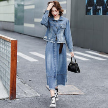 Load image into Gallery viewer, Women&#39;s Autumn Suits New Loose Casual Denim Short Jacket + High Waist Skirt 2-Piece Sets Female Plus Size S-2XL