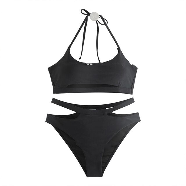 Women's Bikini Set High Waist Padded Biquini Solid Swimwear Swimsuit Brazilian Bikinis Beach Suit 2022 Koren Bathing Suits