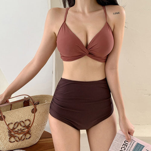 Women's Bikini Set Tummy Control Bathing Swimwear Swimsuit Removable Pad Beach Suit 2022 Koren Style Bathing Suit Women