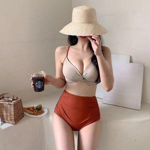 Women&#39;s Bikini Set Tummy Control Bathing Swimwear Swimsuit Removable Pad Beach Suit 2022 Koren Style Bathing Suit Women
