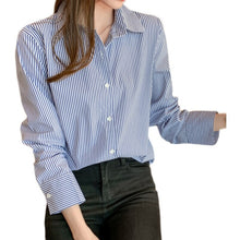 Load image into Gallery viewer, Women&#39;s Blouses Cotton Blend Long Sleeve Tops Fashion Casual Polo Shirts Stripe Loose Commute Office Lady Blusas