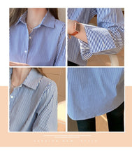 Load image into Gallery viewer, Women&#39;s Blouses Cotton Blend Long Sleeve Tops Fashion Casual Polo Shirts Stripe Loose Commute Office Lady Blusas