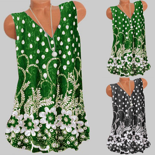 Women's Blouses Summer Tops Vintage Floral Printed Sleeveless V Neck Tunic Leisure Blouse Casual Loose Vest Tops Blusas Mujer
