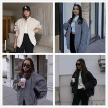 Load image into Gallery viewer, Women&#39;s Casual Loose Bomber Jacket 2023 NEW Spring Warm Women&#39;s fashion coat With Pockets Fashion Plush Solid Female Outwear