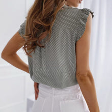 Load image into Gallery viewer, Women&#39;s Casual Short Sleeve Ruffle Trim Bow Tie Blouse Summer 2021 Chiffon Top Shirts Polka Dot Print Formal Workwear S-XXL