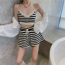 Load image into Gallery viewer, Women&#39;s Casual Tracksuits Summer Two Pieces Set Streetwear Stripe Camisole + Shorts Lady Cute Homewear Suits