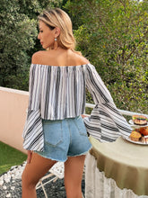 Load image into Gallery viewer, Women's Chiffon Striped Flared Sleeve Summer Shirt，Fashion Sexy Top With Loose Waist，One-shoulder Straight Tops,Short T-shirt