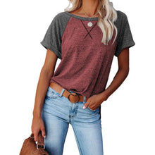 Load image into Gallery viewer, Women&#39;s Color Matching Short Sleeve T-shirt Unlined Harajuku Sewing T-shirt Women&#39;s New Summer Round Neck Loose Top Casual Wear