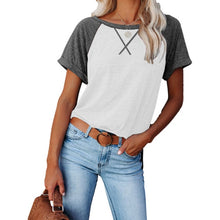 Load image into Gallery viewer, Women&#39;s Color Matching Short Sleeve T-shirt Unlined Harajuku Sewing T-shirt Women&#39;s New Summer Round Neck Loose Top Casual Wear