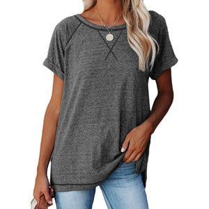 Women's Color Matching Short Sleeve T-shirt Unlined Harajuku Sewing T-shirt Women's New Summer Round Neck Loose Top Casual Wear