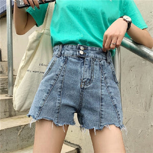 Women's Denim Shorts New High Waist 2021 Korean Style Slim Loose Summer Outdoor Wear A- Line Wide-Leg Hot Pants Fashion Jeans