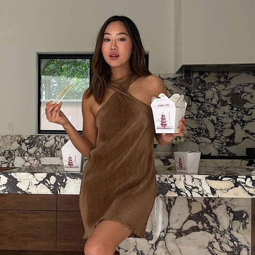 Women 's Dress Cross Halter Off Shoulder Woman Robe Fungus Female Mini Dress Summer Women Clothes Fashion Woman Party Vestidos