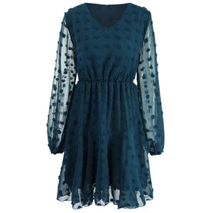 Women&#39;s Dress European Dress For Women Clothing Gentle Chiffon Long-Sleeve  Mesh Dresses Spring Sexy V-Neck Dress