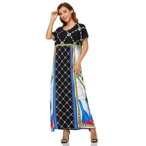 Women's Dress Muslim Woman Kimono Short-sleeved Long Dress Dubai Plus Size Loose  Printing Elegant Temperament Robe Abayas