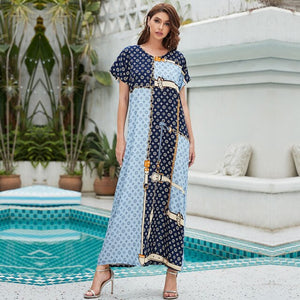 Women's Dress Muslim Woman Kimono Short-sleeved Long Dress Dubai Plus Size Loose  Printing Elegant Temperament Robe Abayas
