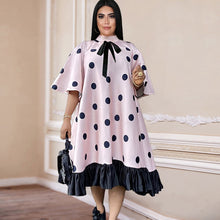 Load image into Gallery viewer, Women&#39;s Dress Stand-up Collar, Short-sleeved Polka-dot Printed Bow And Ruffled Loose Large Hem Skirt Spring Summer Party Dresses