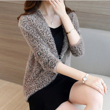 Load image into Gallery viewer, Women&#39;s Fashion Leopard Cashmere Sweaters Long Sleeve V Neck Casual Loose Cardigans knitting Thicken Tops